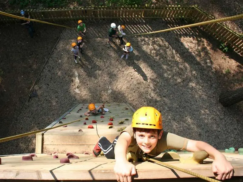 Thorpe woodland child using climbing wall