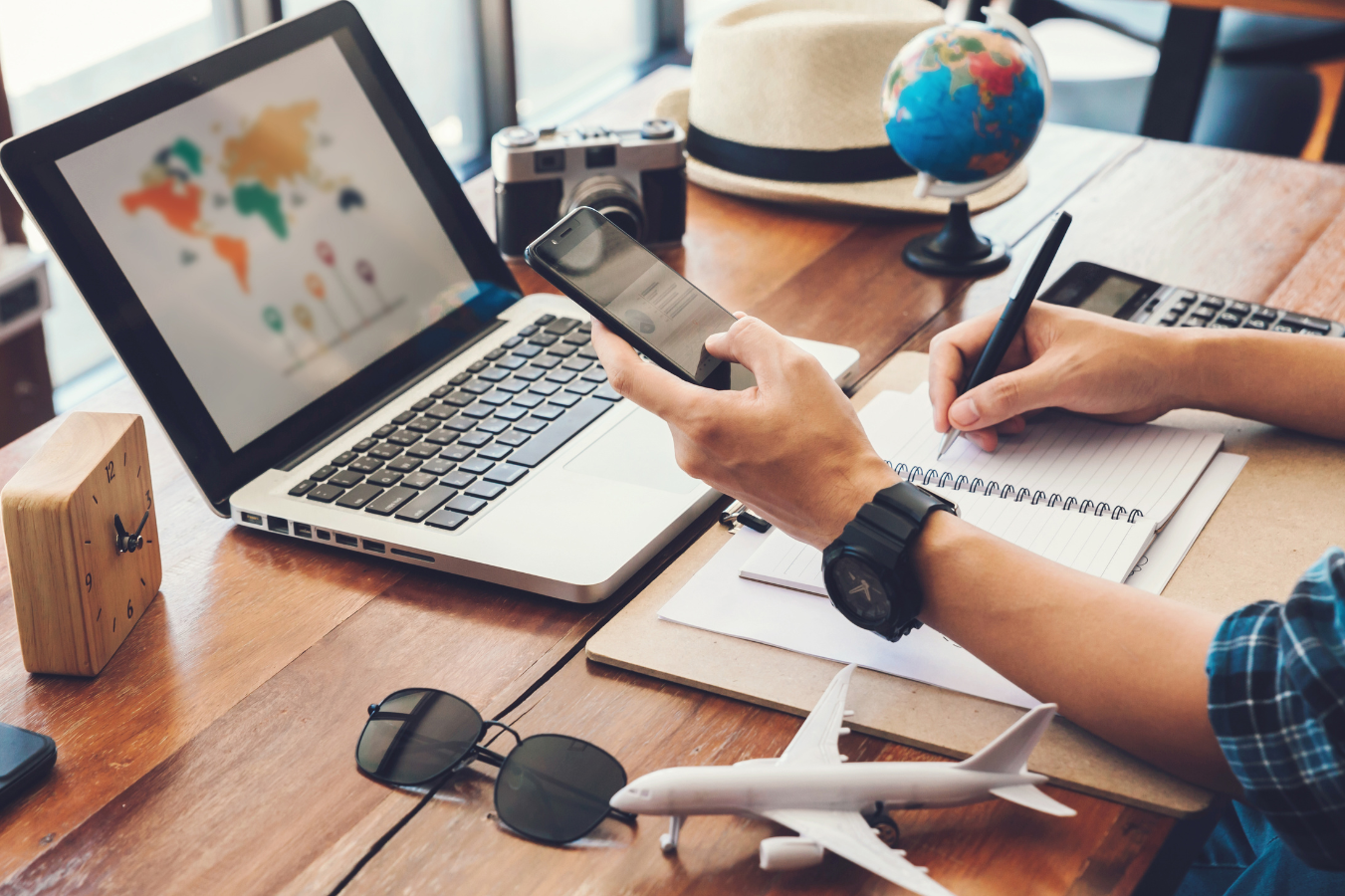 Man makes plans for work and travel