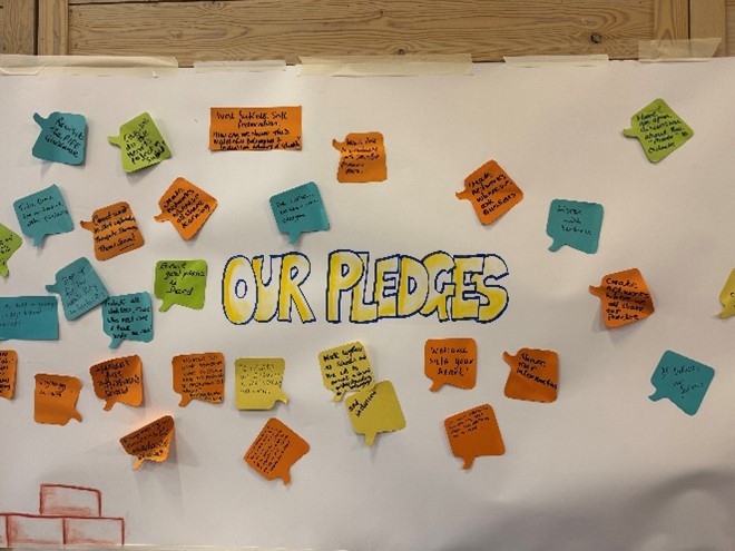 Organisation pledges pinned to notice board