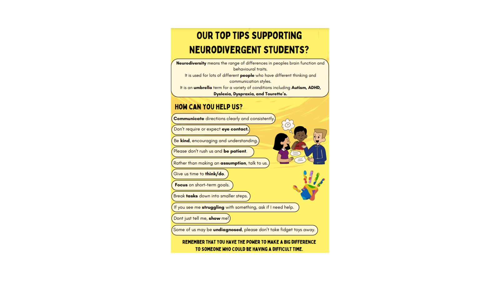 Top tips for supporting neurodivergent students poster